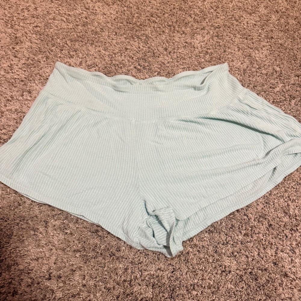 Auden Womens XL Mint Green Ribbed Knit Lounge Sleep Shorts Elastic Waistband